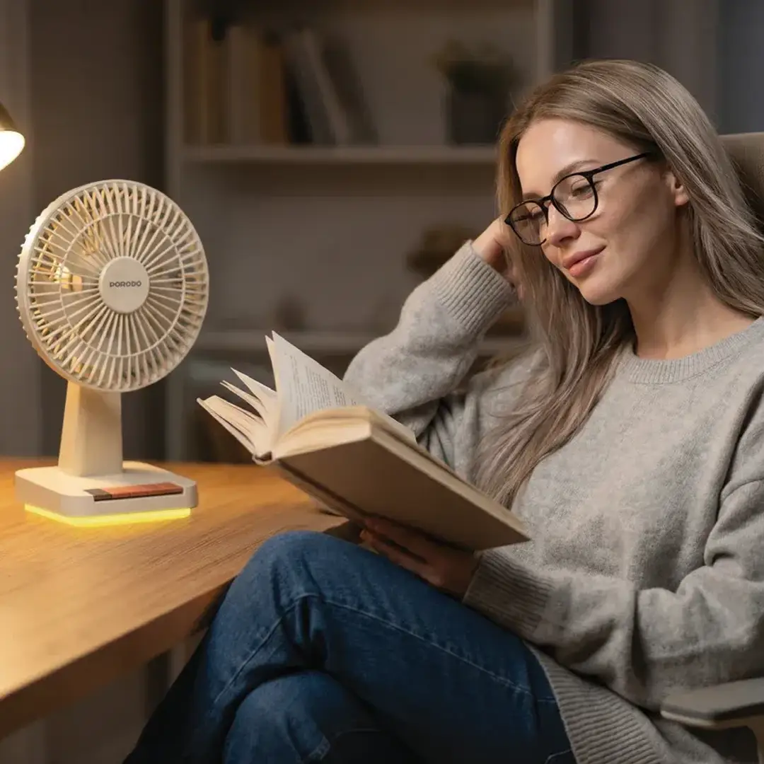 Porodo Lifestyle Chillo Portable Desk Fan with Oscillating Function & Indicator Lights - Beige 5 Porodo Lifestyle Chillo Portable Desk Fan with Oscillating Function & Indicator Lights - Beige - Image 5