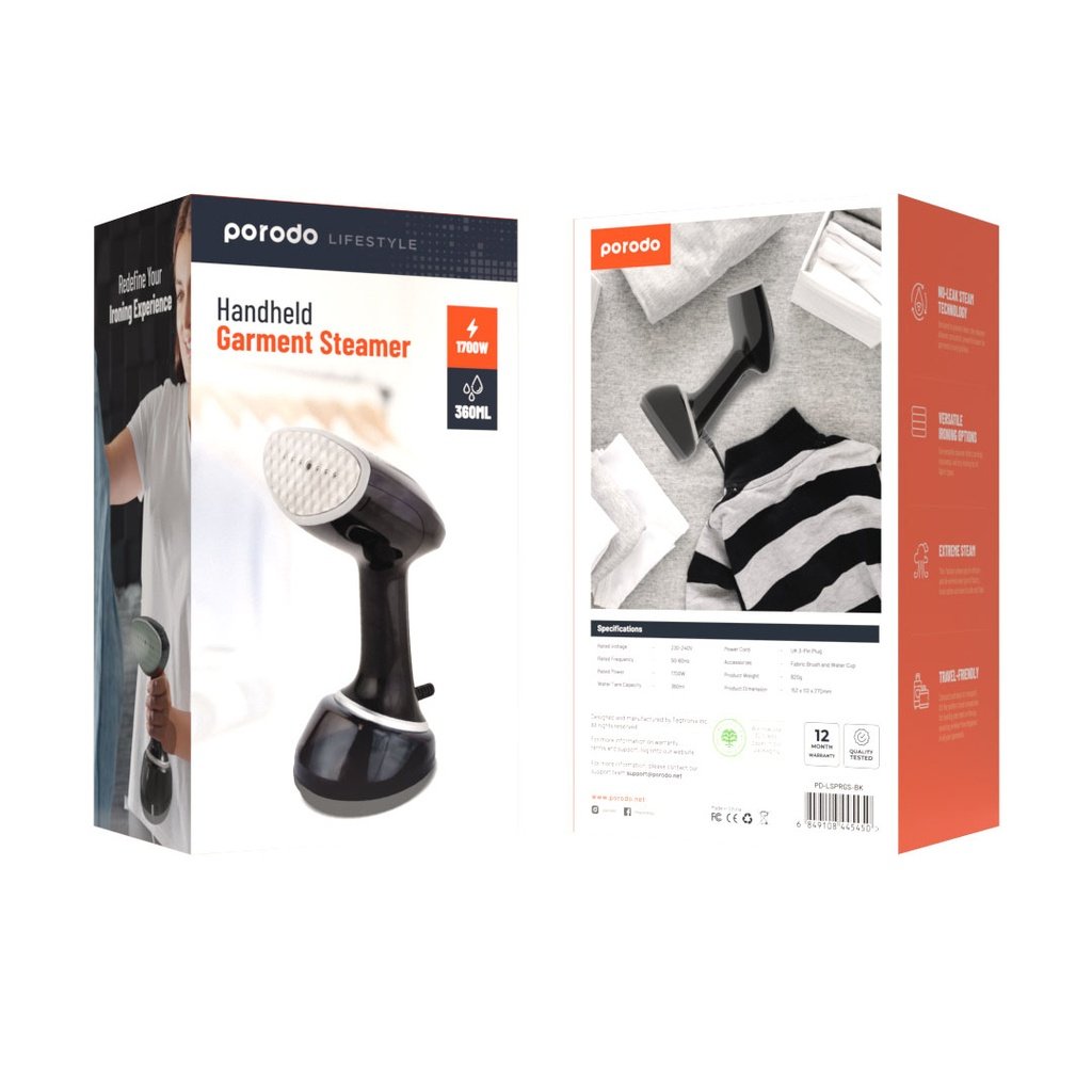 Porodo Lifestyle Handheld Garment Steamer - Black 2 Porodo Lifestyle Handheld Garment Steamer - Black - Image 2