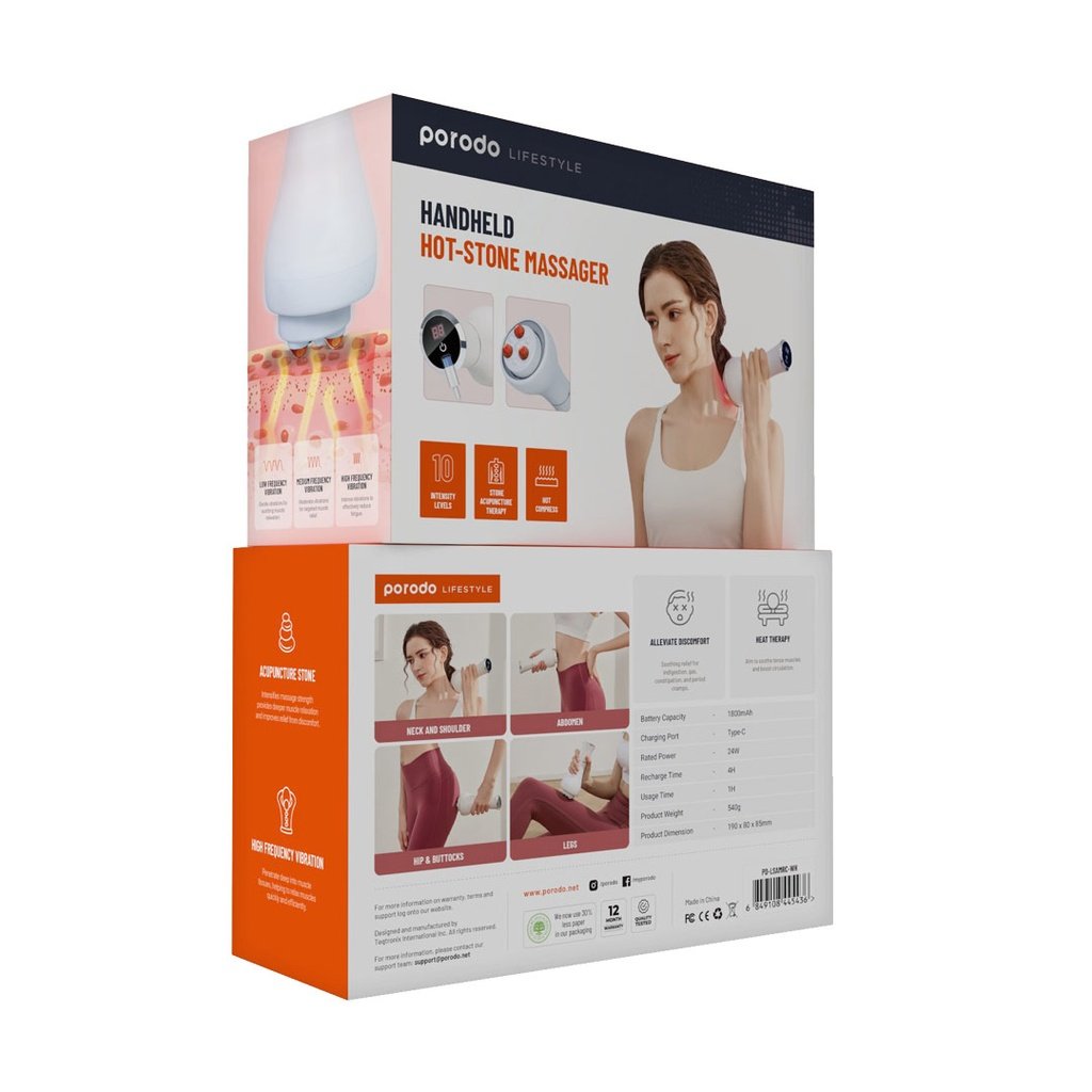 Porodo Lifestyle Handheld Hot-Stone Massager - White 4 Porodo Lifestyle Handheld Hot-Stone Massager - White - Image 4