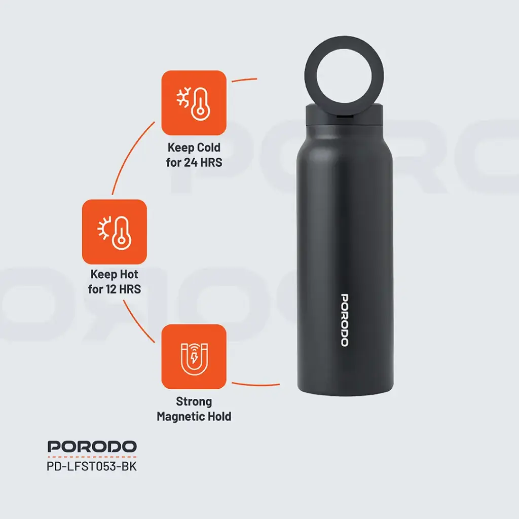 Porodo Lifestyle Magnetic Mount Water Bottle - Black 2 Porodo Lifestyle Magnetic Mount Water Bottle - Black - Image 2
