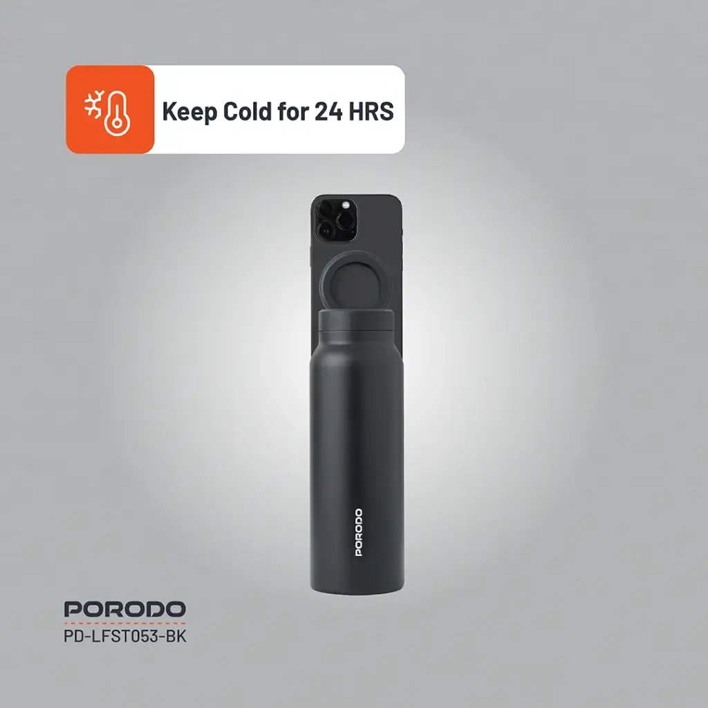 Porodo Lifestyle Magnetic Mount Water Bottle - Black 3 Porodo Lifestyle Magnetic Mount Water Bottle - Black - Image 3