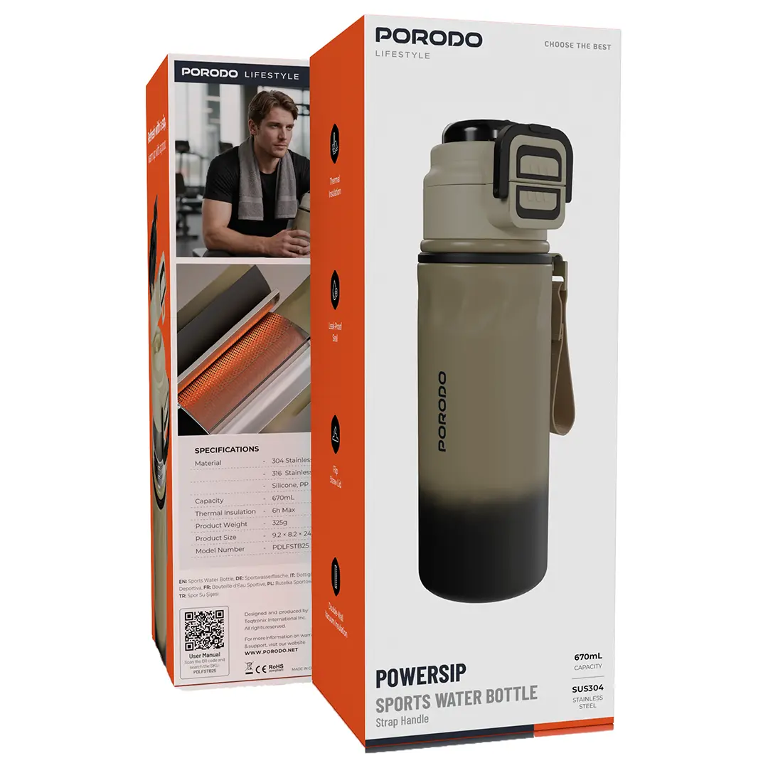 Porodo Lifestyle Powersip Sports Water Bottle with Strap Handle 2 Porodo Lifestyle Powersip Sports Water Bottle with Strap Handle - Image 2