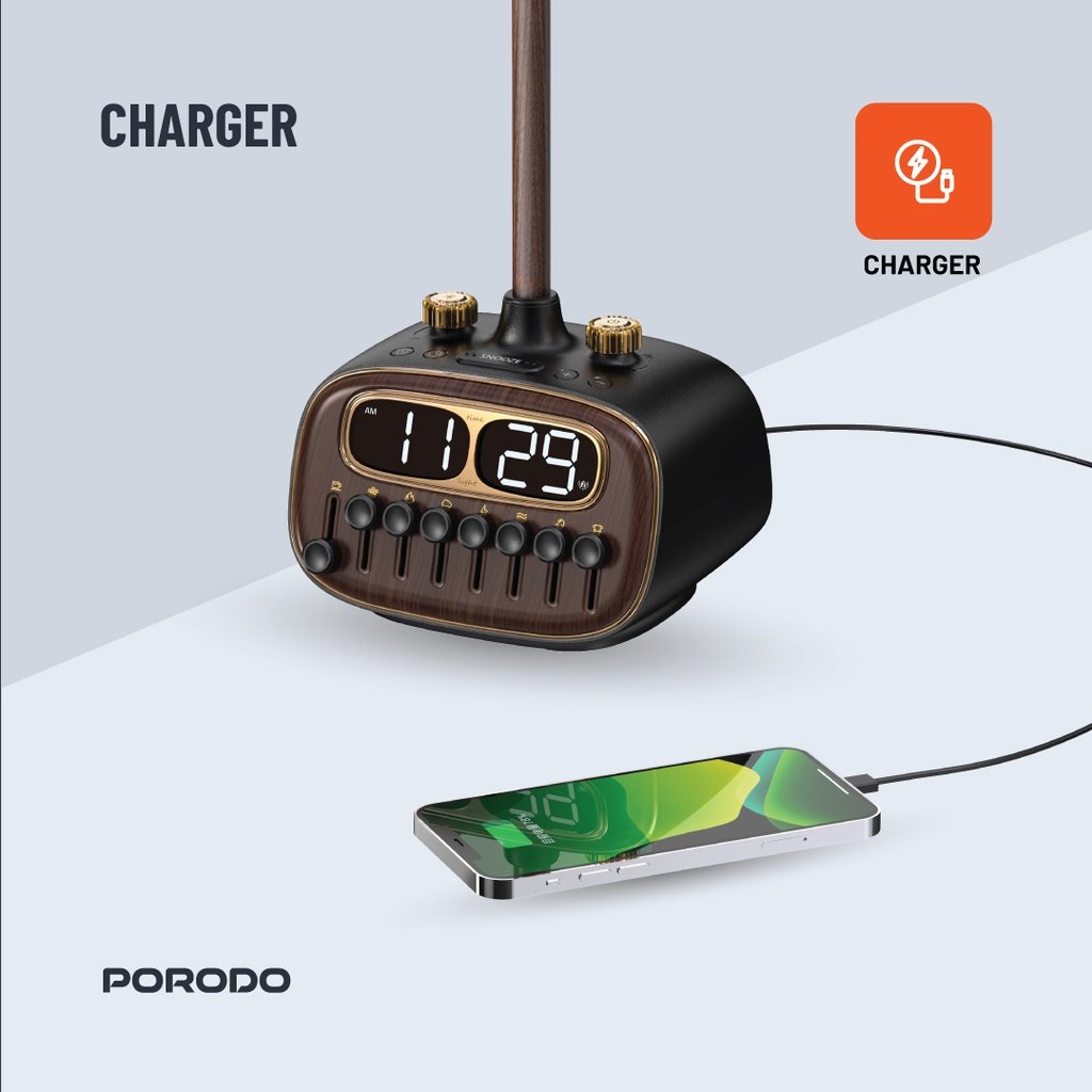Porodo Lifestyle Retro Desk Lamp with White Noise and Bluetooth Speaker - Black 7 Porodo Lifestyle Retro Desk Lamp with White Noise and Bluetooth Speaker - Black - Image 7