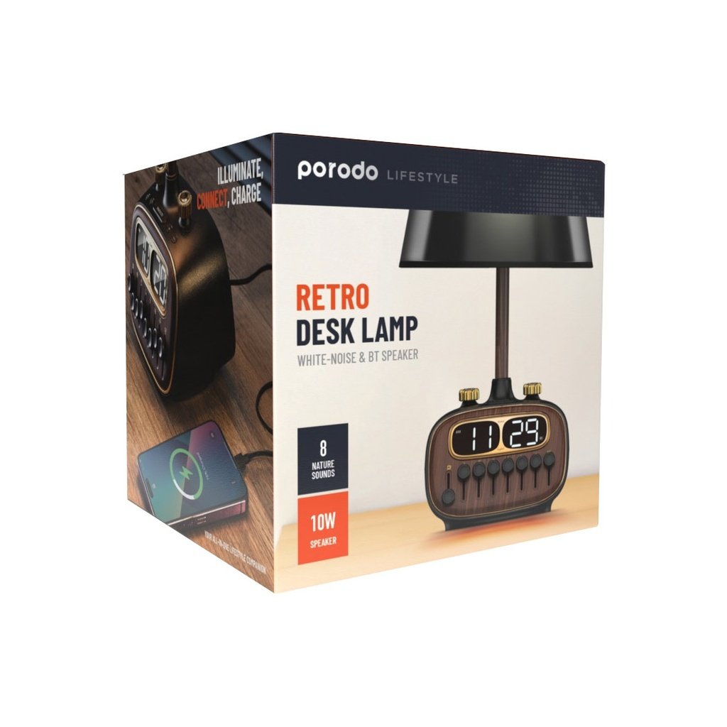Porodo Lifestyle Retro Desk Lamp with White Noise and Bluetooth Speaker - Black 2 Porodo Lifestyle Retro Desk Lamp with White Noise and Bluetooth Speaker - Black - Image 2