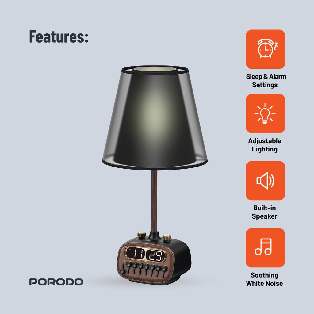 Porodo Lifestyle Retro Desk Lamp with White Noise and Bluetooth Speaker - Black 3 Porodo Lifestyle Retro Desk Lamp with White Noise and Bluetooth Speaker - Black - Image 3