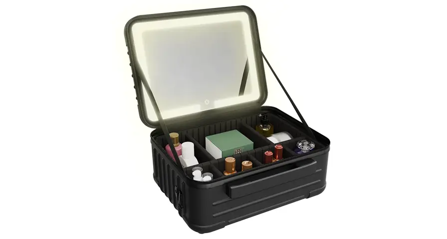 Porodo Lifestyle Travel Makeup Bag with Detachable LED Mirror - Black 1 Porodo Lifestyle Travel Makeup Bag with Detachable LED Mirror - Black