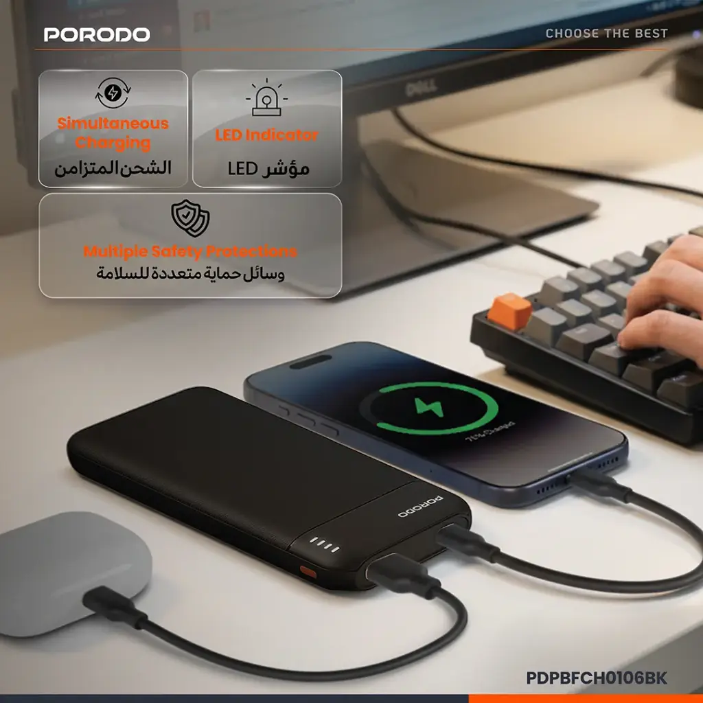 Porodo Luna Pro Power Bank with USB Multi-Port Charging - Black 7 Porodo Luna Pro Power Bank with USB Multi-Port Charging - Black - Image 7