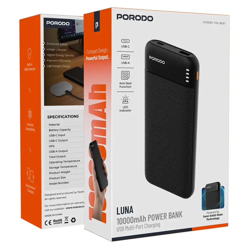Porodo Luna Pro Power Bank with USB Multi-Port Charging - Black 2 Porodo Luna Pro Power Bank with USB Multi-Port Charging - Black - Image 2