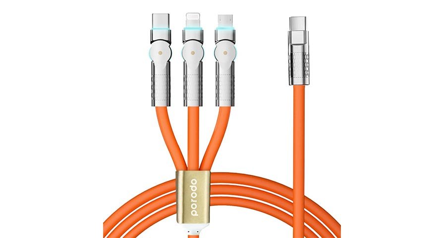 Porodo PD100W Three-in-one Cable 180 Degrees Rotation: 1.2M 1 Porodo PD100W Three-in-one Cable 180 Degrees Rotation: 1.2M