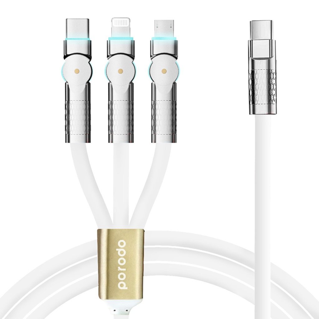 Porodo PD100W Three-in-one Cable 180 Degrees Rotation: 1.2M 2 Porodo PD100W Three-in-one Cable 180 Degrees Rotation: 1.2M - Image 2