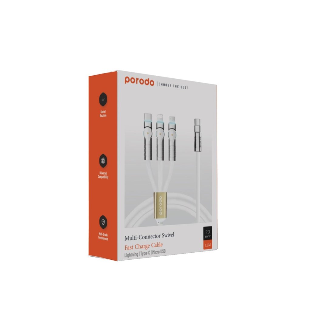 Porodo PD100W Three-in-one Cable 180 Degrees Rotation: 1.2M 4 Porodo PD100W Three-in-one Cable 180 Degrees Rotation: 1.2M - Image 4