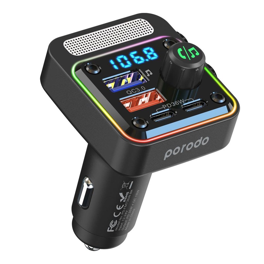 Porodo Quick-Charge FM Car Charger ( Dual USB-C & USB-A ) PD 36W 2 Porodo Quick-Charge FM Car Charger ( Dual USB-C & USB-A ) PD 36W - Image 2