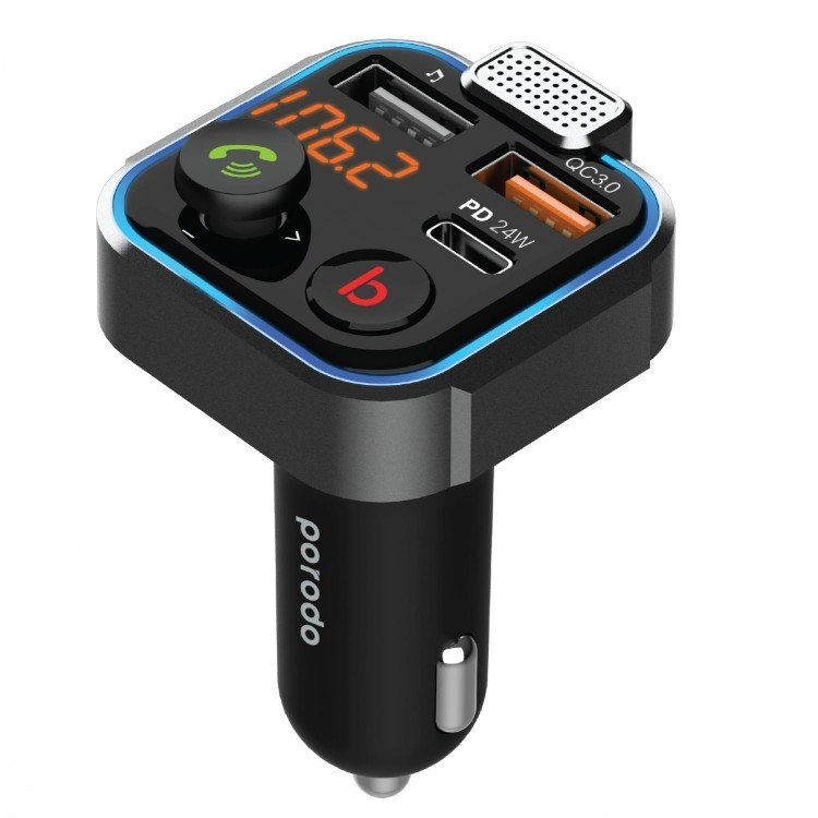 Porodo Smart Car Charger FM Transmitter with 24W PD Port & QC 3.0 2 Porodo Smart Car Charger FM Transmitter with 24W PD Port & QC 3.0 - Image 2