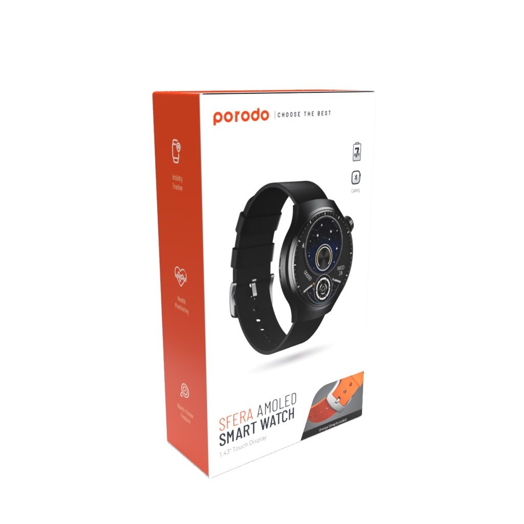 Porodo Smart Watch Sfera Round Titanium with Extra Orange Band 5 Porodo Smart Watch Sfera Round Titanium with Extra Orange Band - Image 5