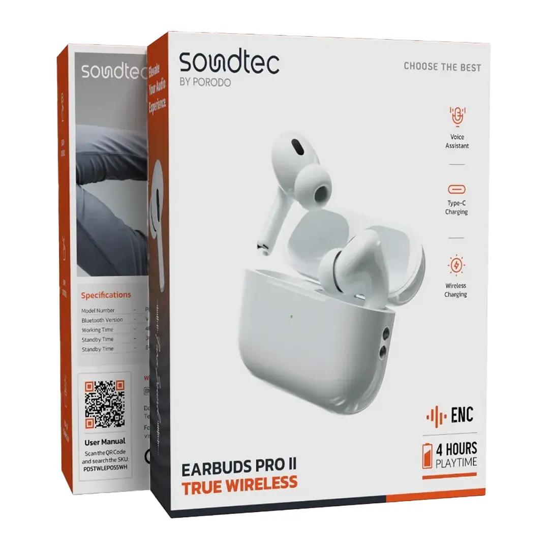 Porodo Soundtec Earbuds Pro II True Wireless - White 3 Porodo Soundtec Earbuds Pro II True Wireless - White - Image 3