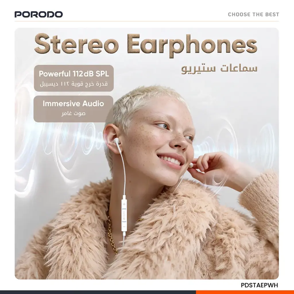 Porodo Soundtec Stereo Earphones 3.5mm with High-Clarify Mic - White 2 Porodo Soundtec Stereo Earphones 3.5mm with High-Clarify Mic - White - Image 2