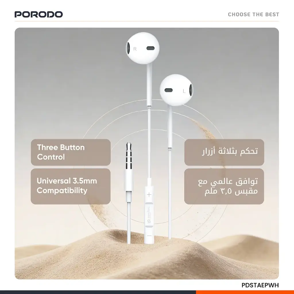 Porodo Soundtec Stereo Earphones 3.5mm with High-Clarify Mic - White 3 Porodo Soundtec Stereo Earphones 3.5mm with High-Clarify Mic - White - Image 3