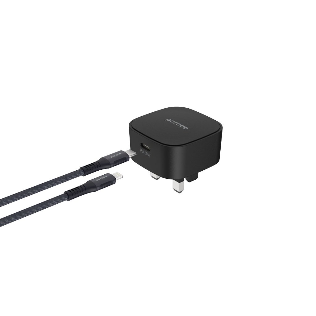 Porodo Super-Compact Fast Wall Charger PD 20W UK with Braided Type-C to Lightning Cable 1.2m 3 Porodo Super-Compact Fast Wall Charger PD 20W UK with Braided Type-C to Lightning Cable 1.2m - Image 3