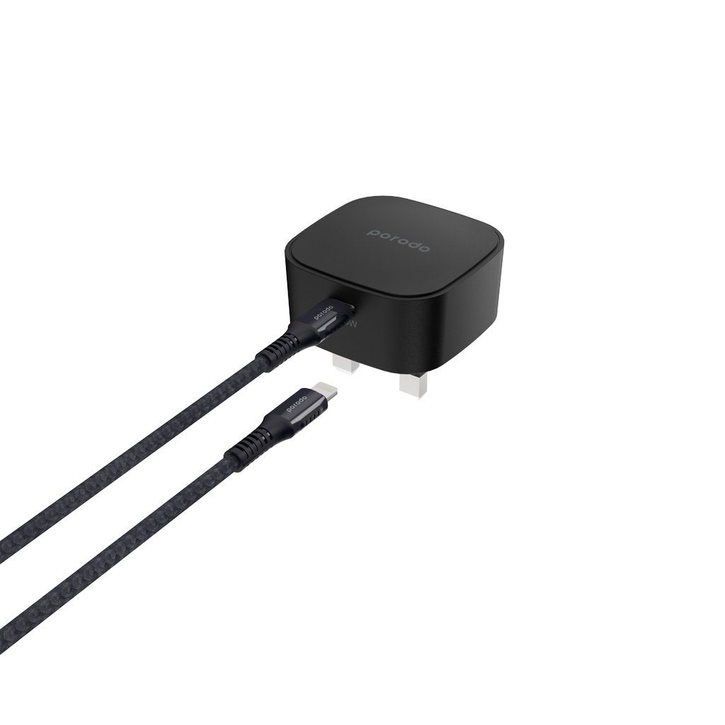 Porodo Super-Compact Fast Wall Charger PD 20W UK with Braided Type-C to Lightning Cable 1.2m 1 Porodo Super-Compact Fast Wall Charger PD 20W UK with Braided Type-C to Lightning Cable 1.2m