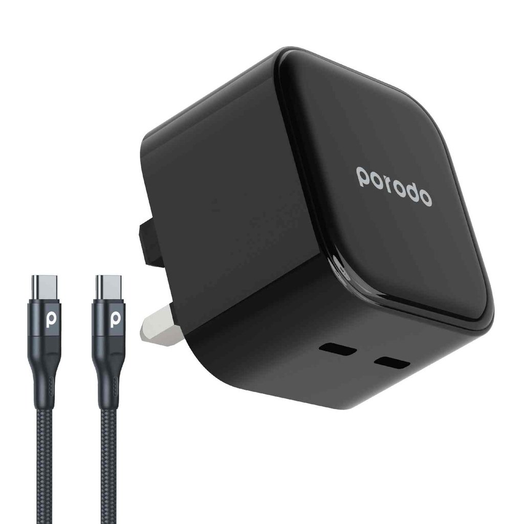 Porodo Super-Fast Dual USB-C Wall Charger 35W UK with Braided Type-C to Type-C Cable 1.2m 2 Porodo Super-Fast Dual USB-C Wall Charger 35W UK with Braided Type-C to Type-C Cable 1.2m - Image 2