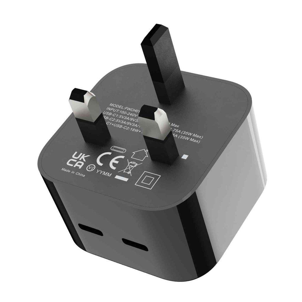 Porodo Super-Fast Dual USB-C Wall Charger 35W UK with Braided Type-C to Type-C Cable 1.2m 3 Porodo Super-Fast Dual USB-C Wall Charger 35W UK with Braided Type-C to Type-C Cable 1.2m - Image 3