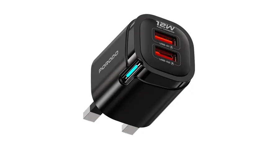 Porodo Tekto Dual USB-A Wall Adapter - Black 1 Porodo Tekto Dual USB-A Wall Adapter - Black