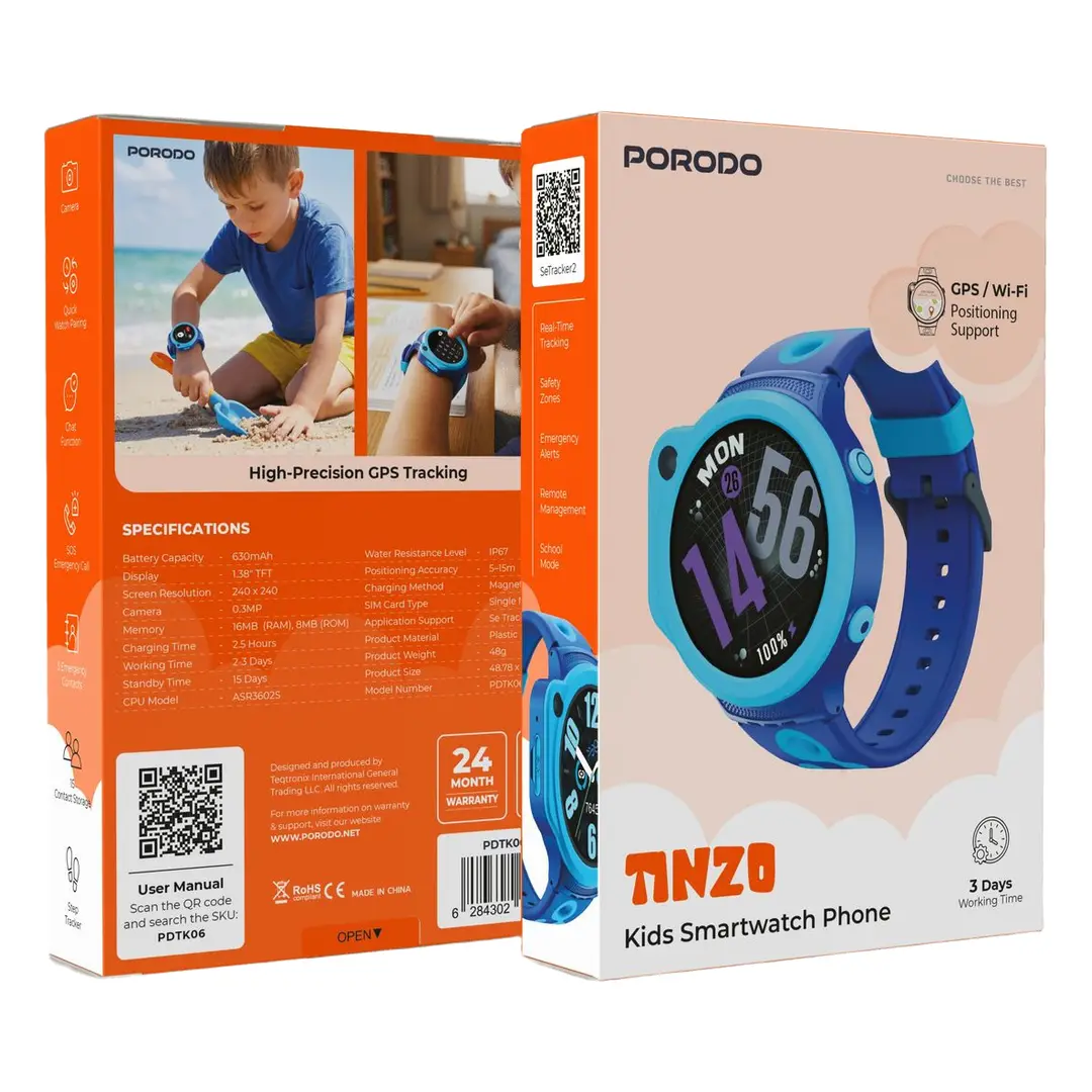 Porodo Tinzo Kids Smart Watch Phone 2 Porodo Tinzo Kids Smart Watch Phone - Image 2