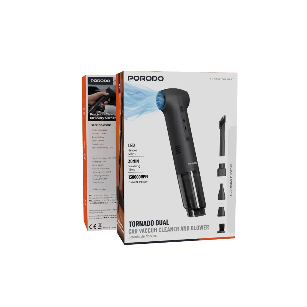 Porodo Tornado Dual Car Vacuum Cleaner & Blower - Black 3 Porodo Tornado Dual Car Vacuum Cleaner & Blower - Black - Image 3