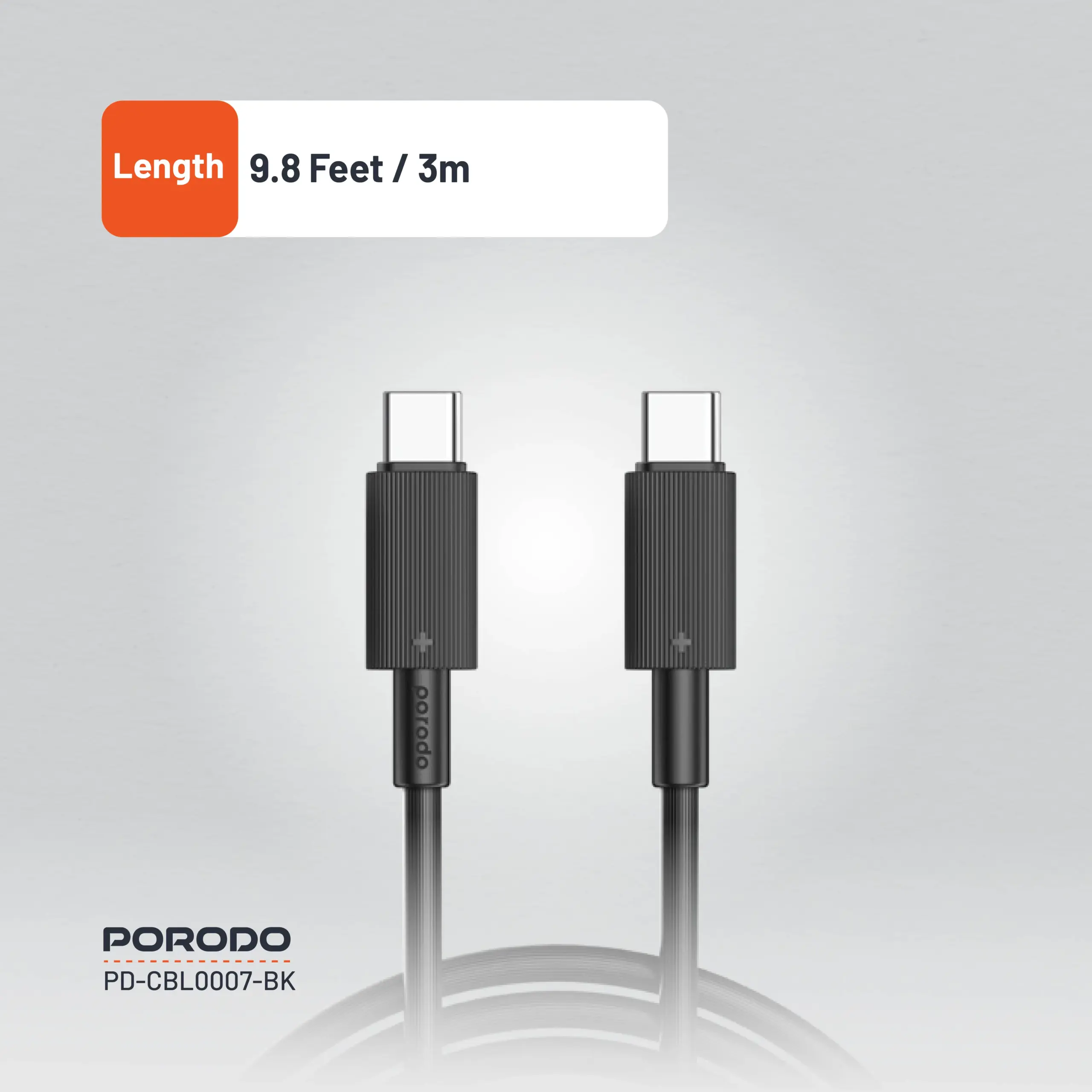 Porodo USB-C to USB-C Durable Charging Cable 3M Black 5 Porodo USB-C to USB-C Durable Charging Cable 3M Black - Image 5