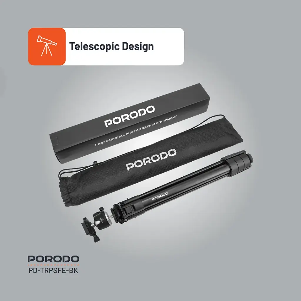 Porodo Ultra-Light Aluminum Tripod - Black 5 Porodo Ultra-Light Aluminum Tripod - Black - Image 5