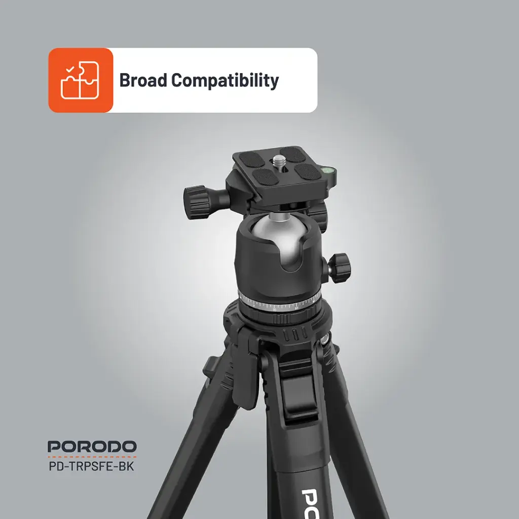 Porodo Ultra-Light Aluminum Tripod - Black 6 Porodo Ultra-Light Aluminum Tripod - Black - Image 6