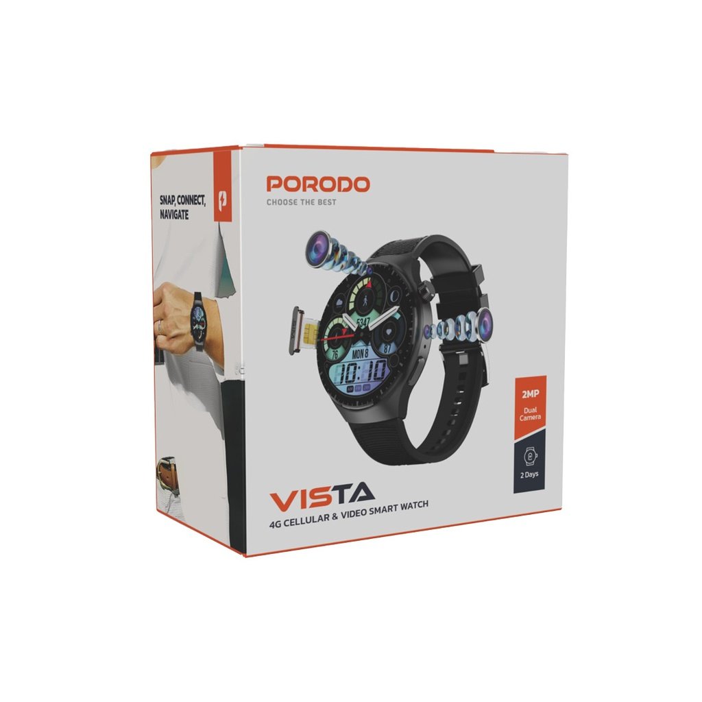 Porodo Vista 4G Cellular & Video Smart Watch - Black 4 Porodo Vista 4G Cellular & Video Smart Watch - Black - Image 4