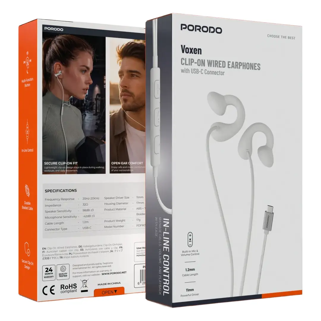 Porodo Voxes Clip-On Wired Earphones with USB-C Connector 6 Porodo Voxes Clip-On Wired Earphones with USB-C Connector - Image 6