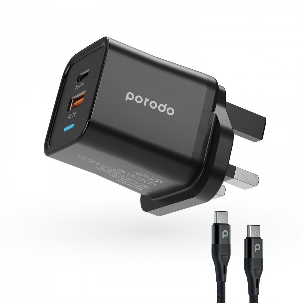 Porodo Wall Charger UK 3-Pin & Braided Type-C to Type-C Cable 1.2m 2 Porodo Wall Charger UK 3-Pin & Braided Type-C to Type-C Cable 1.2m - Image 2