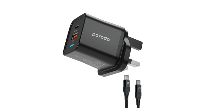 Porodo Wall Charger UK 3-Pin & Braided Type-C to Type-C Cable 1.2m 1 Porodo Wall Charger UK 3-Pin & Braided Type-C to Type-C Cable 1.2m