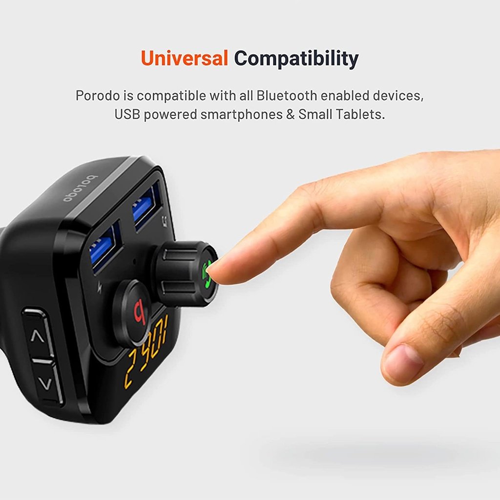 Porodo Wireless FM Transmitter Car Charger 3.4A with Bass Boost 4 Porodo Wireless FM Transmitter Car Charger 3.4A with Bass Boost - Image 4