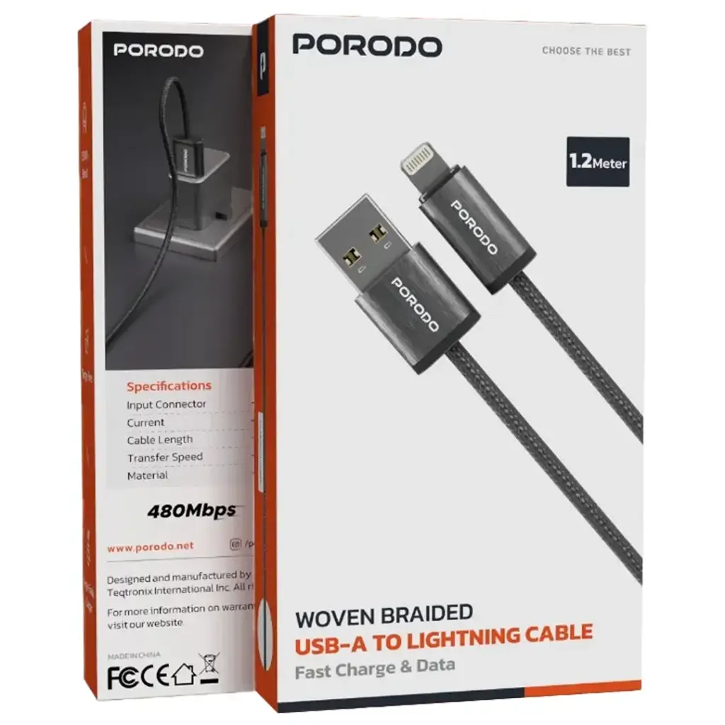 Porodo Woven Braided USB-A to Lightning Cable 3 Porodo Woven Braided USB-A to Lightning Cable - Image 3