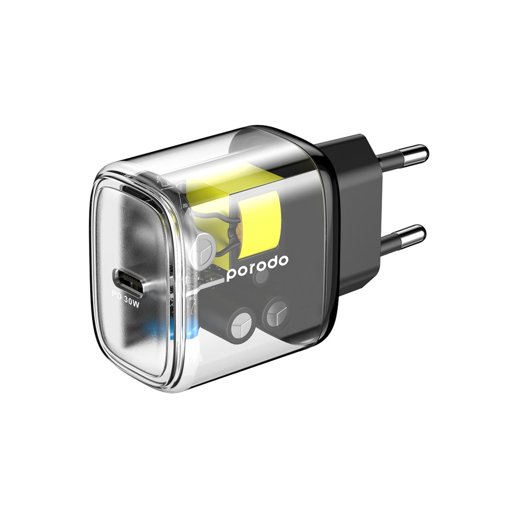Porodo Transparent Quick Charger PD 30W EU 1 Porodo Transparent Quick Charger PD 30W EU
