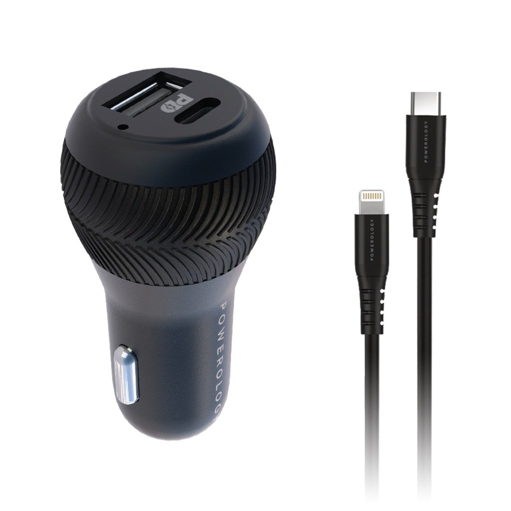 Powerology Ultra-Quick Car Charger with USB-C to Lightning MFI Cable - 0.9m / 3ft 1 Powerology Ultra-Quick Car Charger with USB-C to Lightning MFI Cable - 0.9m / 3ft