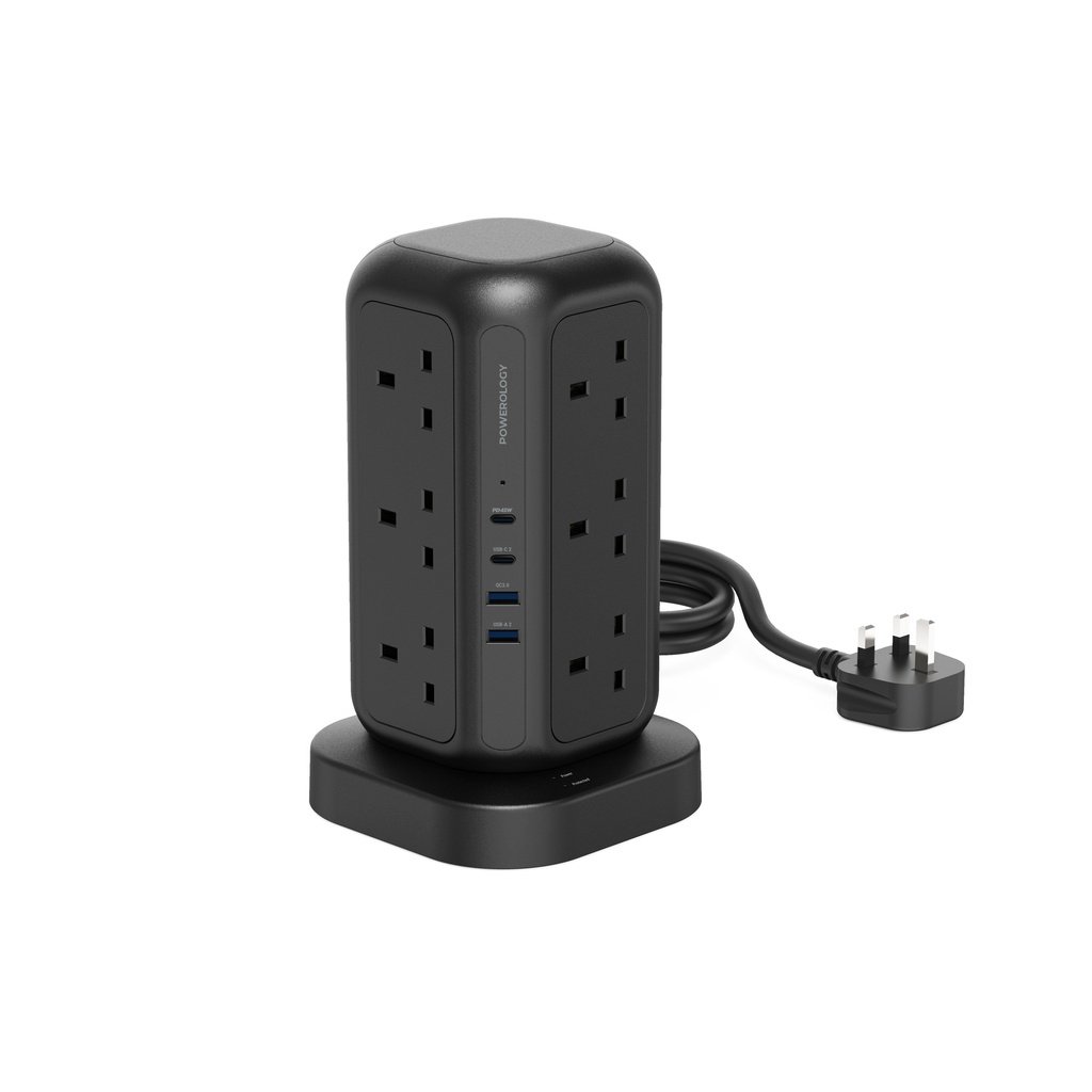 Powerology 12 Socket Multi-Port Tower Hub Extension 1 Powerology 12 Socket Multi-Port Tower Hub Extension