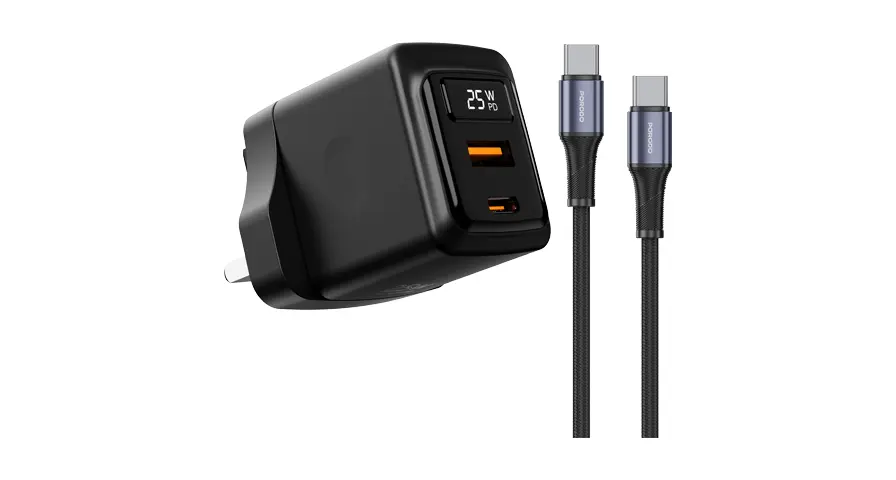 Porodo GaN 25W Dual USB-C Wall Charger With Type-C to Type-C/Lightning Cable 1 Porodo GaN 25W Dual USB-C Wall Charger With Type-C to Type-C/Lightning Cable