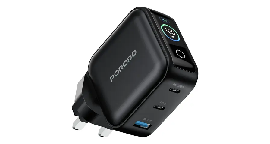 Porodo Nexora 100W 3-Port Wall Charger with LCD Display 1 Porodo Nexora 100W 3-Port Wall Charger with LCD Display