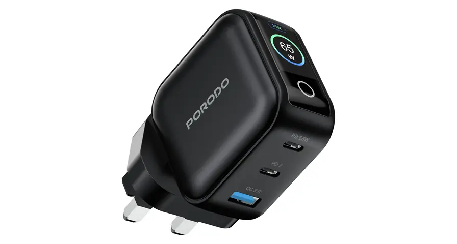 Porodo Nexora 65W 3-Port Wall Charger with LCD Display 1 Porodo Nexora 65W 3-Port Wall Charger with LCD Display