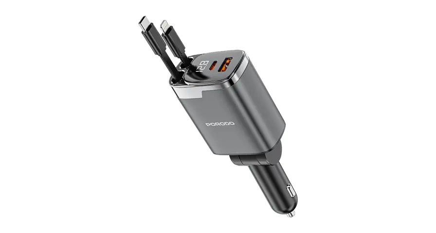 Porodo 111W Car Charger with Lightning & Type-C Retractable Cables 1 Porodo 111W Car Charger with Lightning & Type-C Retractable Cables