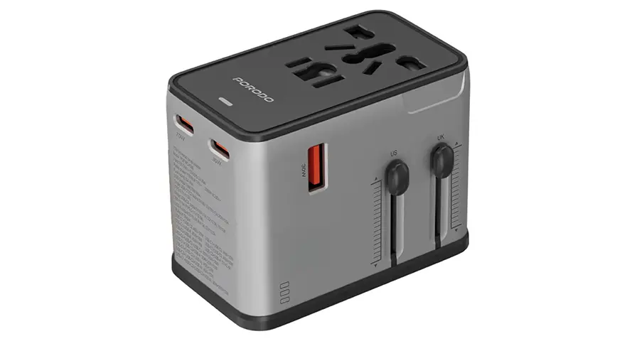 Porodo Mega Volt Universal Travel Adapter - Silver Black 1 Porodo Mega Volt Universal Travel Adapter - Silver Black