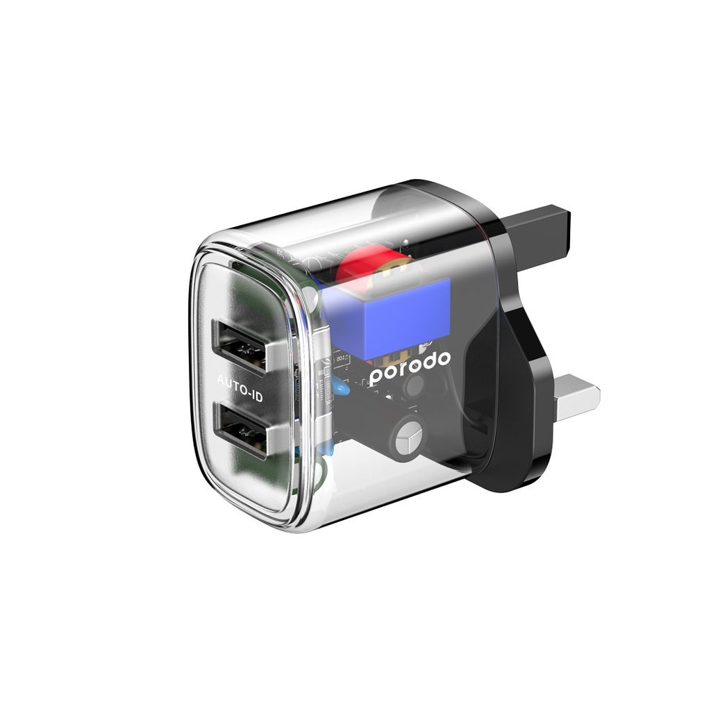 Porodo Dual Output Transparent Charger 2.4A UK 1 Porodo Dual Output Transparent Charger 2.4A UK