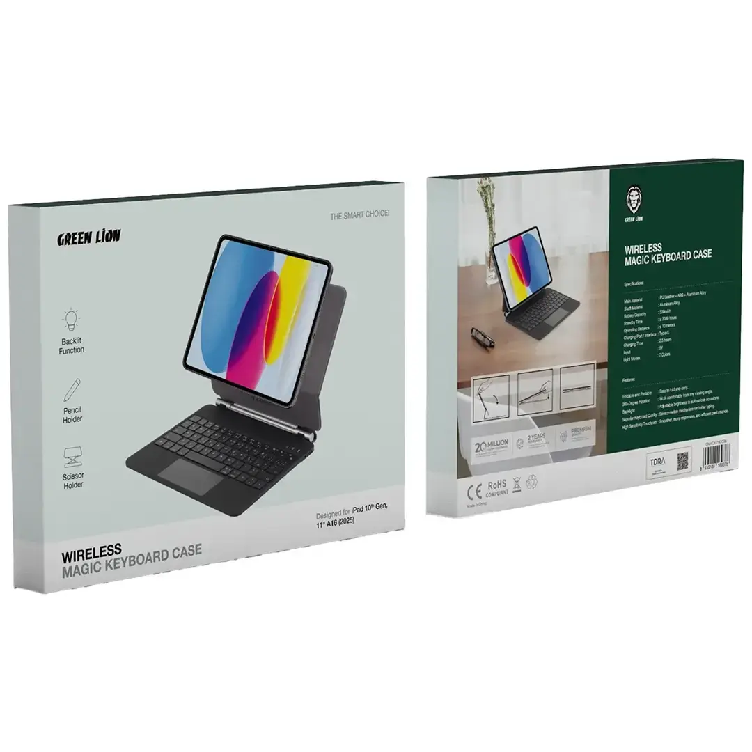 Green Lion Wireless Magic Keyboard Case for iPad 10th Gen, 11" A16 (2025) - Black 2 Green Lion Wireless Magic Keyboard Case for iPad 10th Gen, 11" A16 (2025) - Black - Image 2