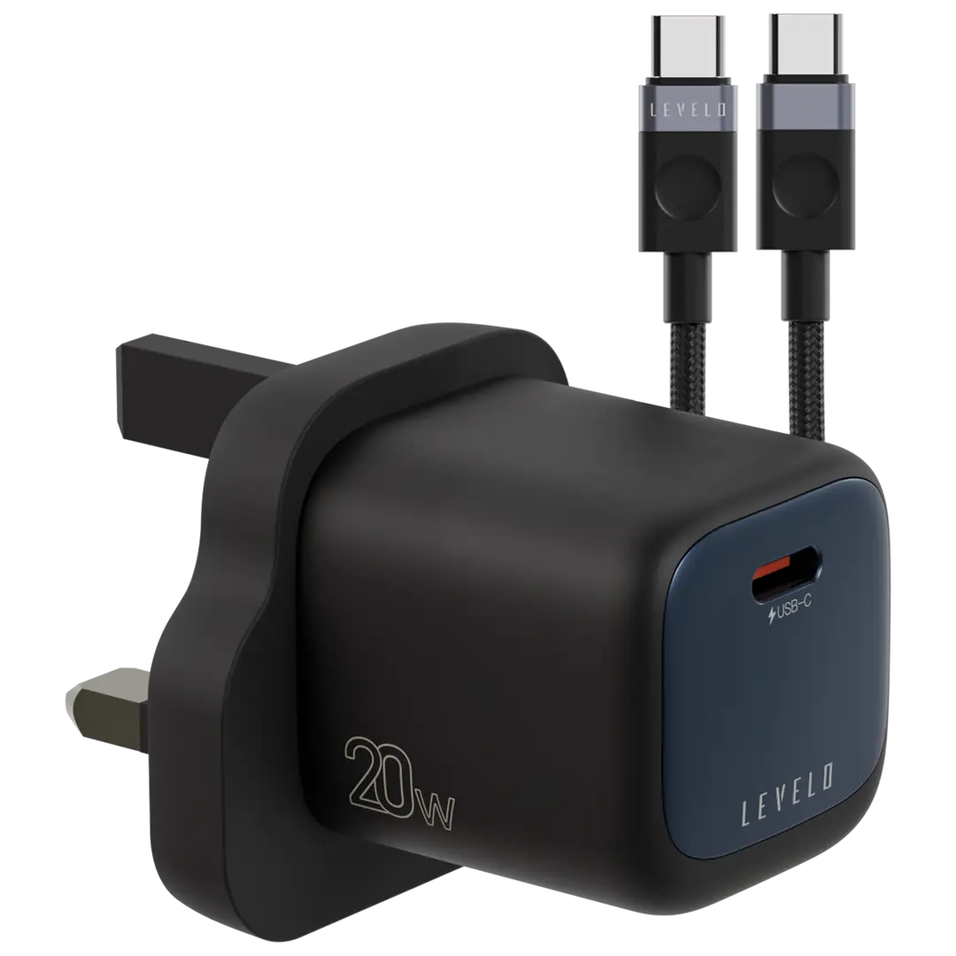 Levelo Vero GaN Single Port Adapter 20W with Type-C to Type-C/Lightning Cable - Black / Blue 5 Levelo Vero GaN Single Port Adapter 20W with Type-C to Type-C/Lightning Cable - Black / Blue - Image 5
