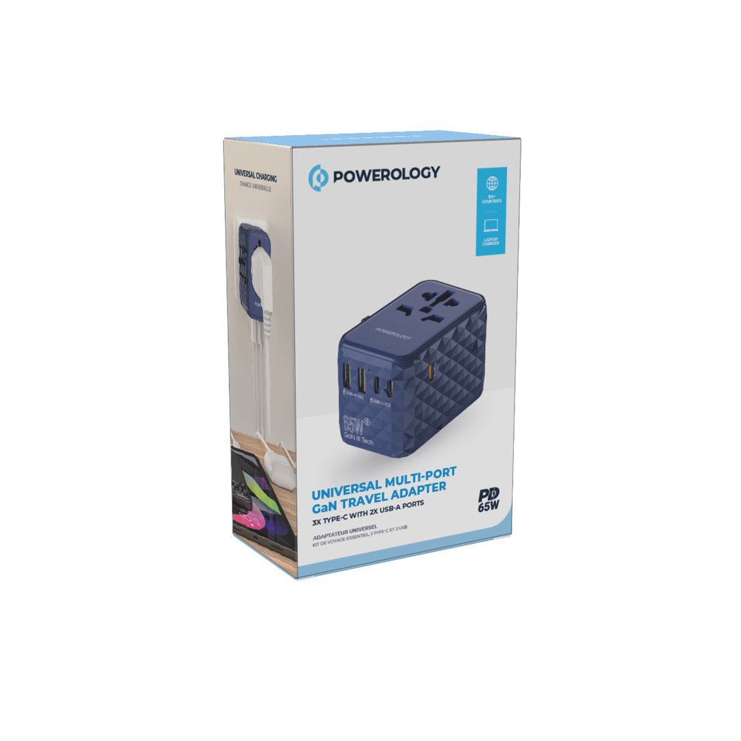 Powerology Universal Multi-Port Travel Adapter PD 65W ( 3X Type-C / 2X USB-A Ports ) 2 Powerology Universal Multi-Port Travel Adapter PD 65W ( 3X Type-C / 2X USB-A Ports ) - Image 2
