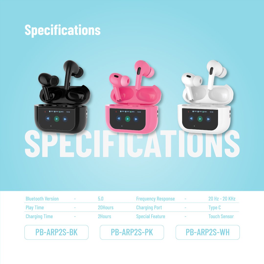 Porodo Blue Earbuds Pro2 Touch Display - ANC + ENC 3 Porodo Blue Earbuds Pro2 Touch Display - ANC + ENC - Image 3